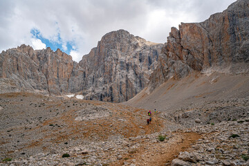 The scenic views of Demirkazık summit, Davlumbaz summit and dipsiz göl at the Aladağlar National...