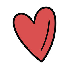 Hand-drawn cartoon red heart on a white background.