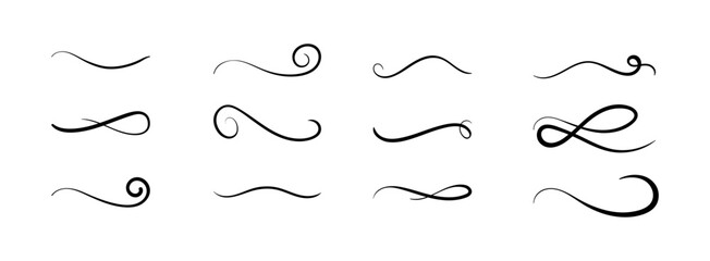 set of hand drawn swirling lines and calligraphic elements