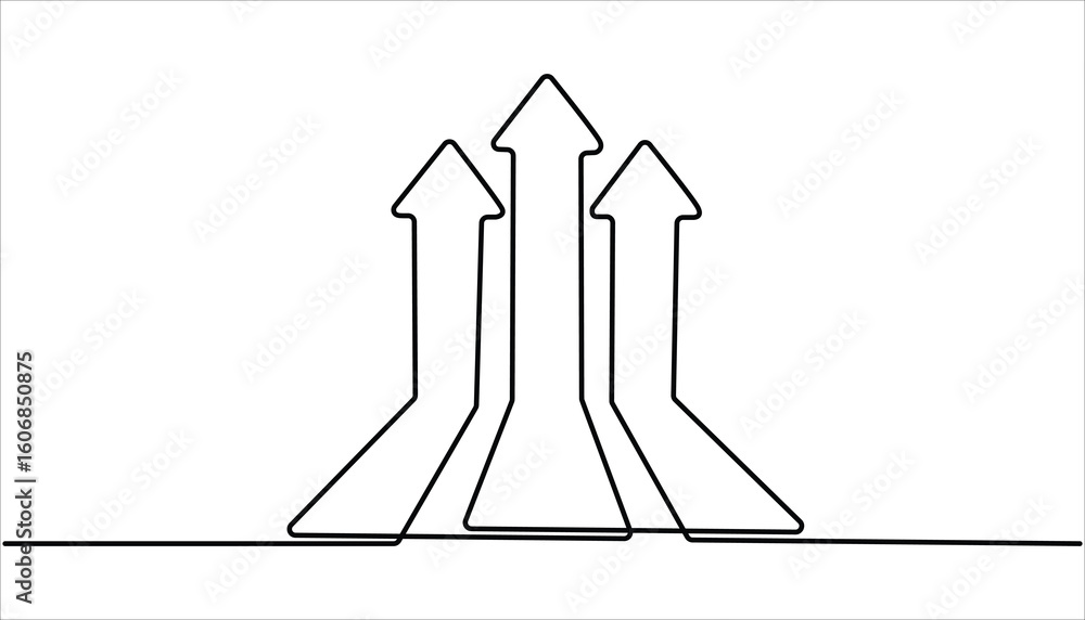 Poster upward growth arrow continuous one line drawing minimalism design. arrow in continuous line drawing 