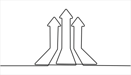 Upward growth arrow continuous one line drawing minimalism design. Arrow in continuous line drawing style. Line art of the arrow icon. 