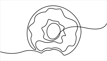 
Single one line drawing fresh donuts. World food day concept. Abstract dessert sweet donut with frosting, donut icon logo. continuous line drawing of sweet tasty donut. vector illustration