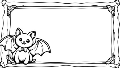 Halloween frame with bat wearing bowtie &ndash; Cute coloring design for kids