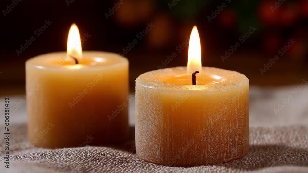 Poster glowing candles: two lit candles casting a warm, inviting glow, perfect for creating a relaxing ambi