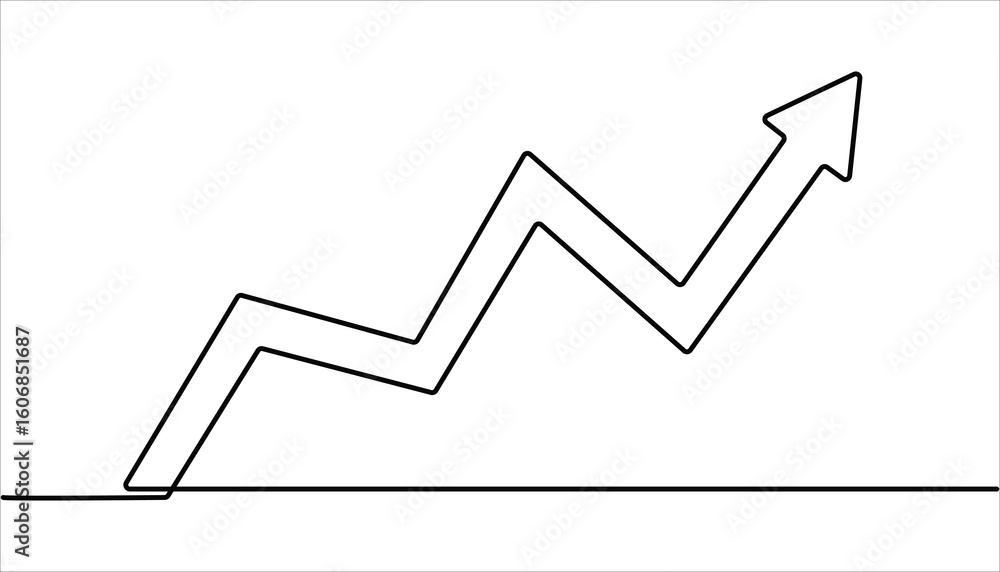 Poster upward growth arrow continuous one line drawing minimalism design. arrow in continuous line drawing 