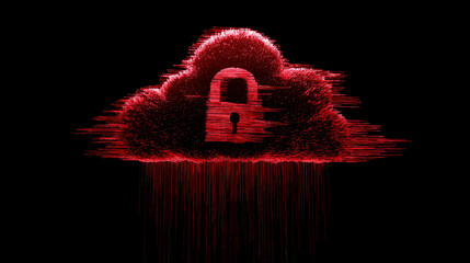 Red cloud security breach concept on a black background illustration
