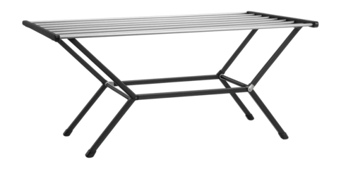 An extra-wide floor clothes dryer with multiple rods, suitable for a family living in a countryside house.