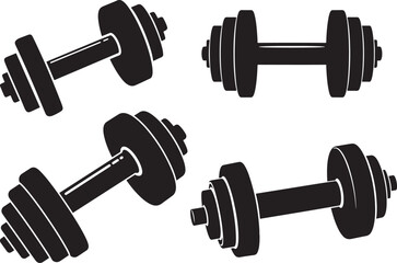 Four black dumbbell silhouettes on a white background