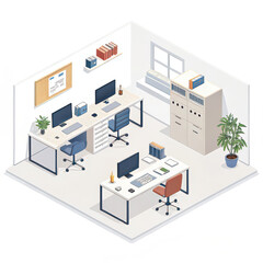 Obraz premium Modern Office Workspace Isometric Flat Design Illustration