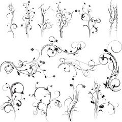 Abstract floral vector art with ornate swirling plant patterns, ideal for vintage design elements or nature-inspired decoration