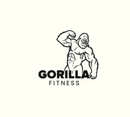 Strong Gorilla Muscle Pose Logo Concept