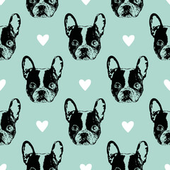 French Bulldog - Seamless Surface Pattern on a Mint Background