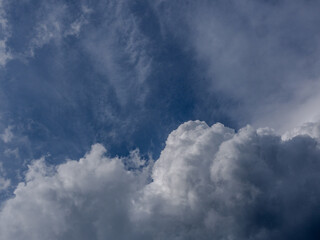 Dramatic cumulus clouds against blue sky