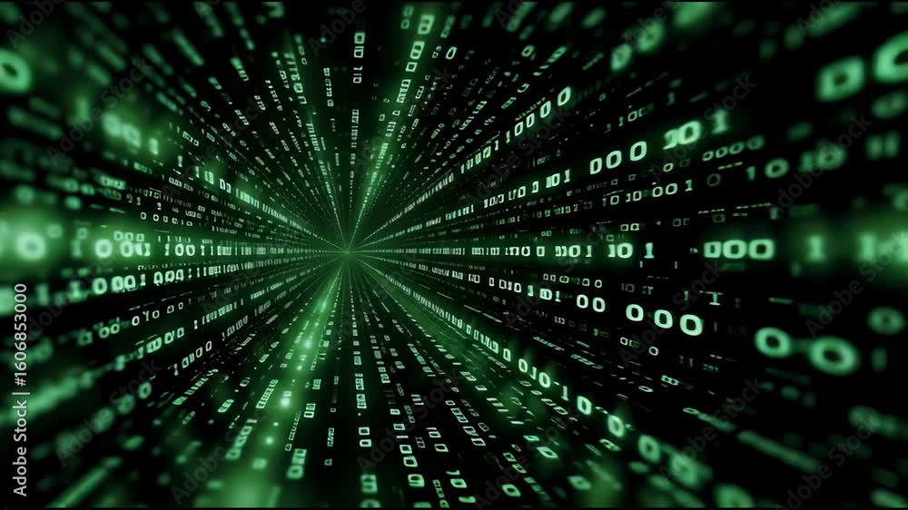 Poster binary code digital tunnel green abstract technology futuristic data matrix computer cyberspace glow