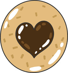 Round Cookie with Chocolate Heart Center – Cute Sprinkle Biscuit Clip-Art for Valentine Designs