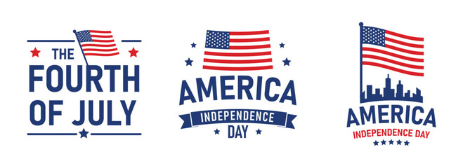 Fourth of July and America Independence Day Vector Set