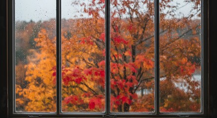 Autumn foliage through a window