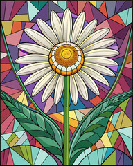 Daisy Flower, Stained Glass Style, 