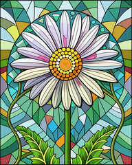 Daisy Flower, Stained Glass Style, 