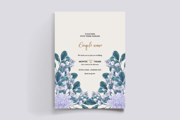 WEDDING INVITATION FRAME WITH FLOWER DECORATIONS AND FRESH LEAVES