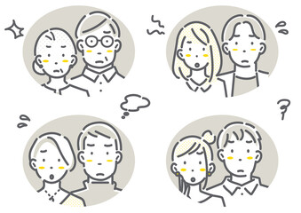 Multi-generational couple/married couple avatar illustration set Simple and stylish line drawing illustrations