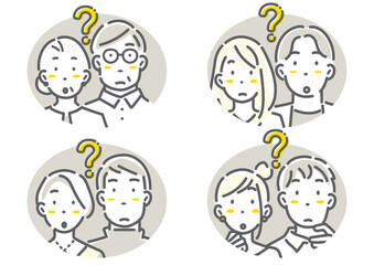 Multi-generational couple/married couple avatar illustration set Simple and stylish line drawing illustrations