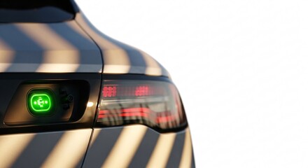 Fototapeta premium Close-up of an electric car's charging port with green light, symbolizing clean energy and sustainable transport.