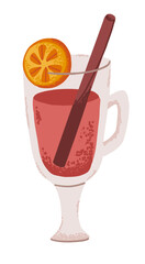 Hot autumn and Christmas mulled wine drink with cinnamon and spice. Glass with coctail for fall weather