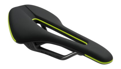 Gravel bike saddle with flexible shell and pressure relief channel