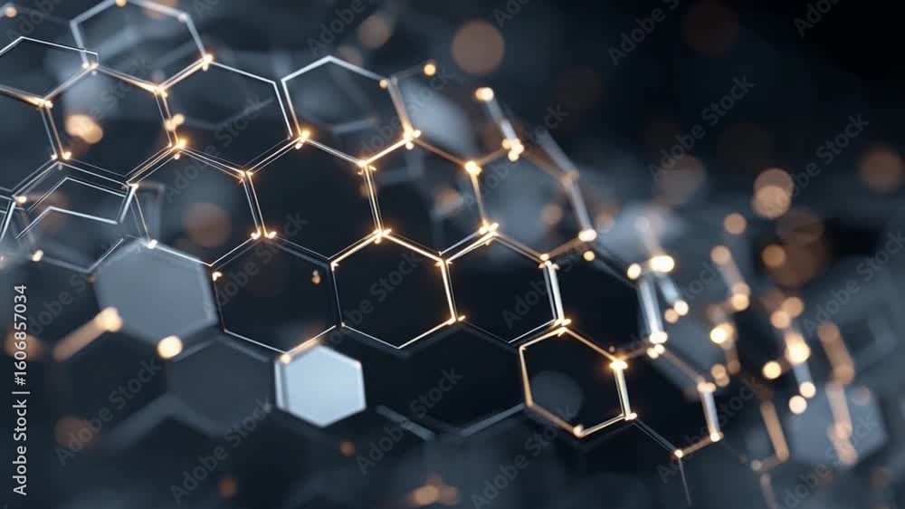 Poster hexagon grid: a captivating, close-up view of a complex hexagon grid illuminates with vibrant, elect