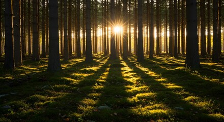 Sunlight filtering through forest trees