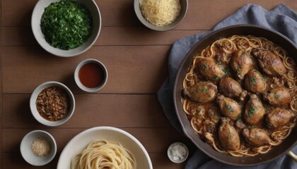 Rustic fried chicken liver pasta served with fresh parsley.

