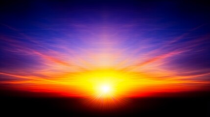 Obraz premium Dramatic sunrise with gradient orange and purple clouds, creating a panoramic abstract sky view.