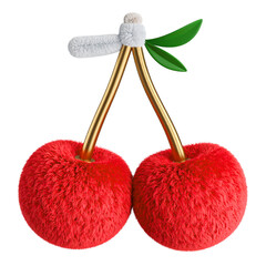 Cute fluffy cherries 3d rendering. Isolated on white.
