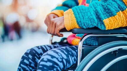 Focus on accessibility: individual using a wheelchair, promoting independence and inclusiveness