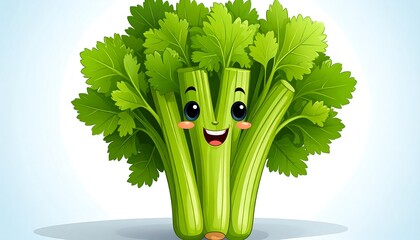 Cartoon celery with a happy expression