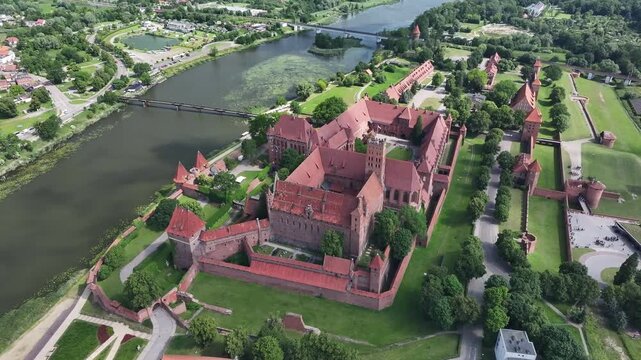 Aerial view of The Castle of the Teutonic Order in Malbork, the largest medieval castle, UNESCO, Malbork, Poland