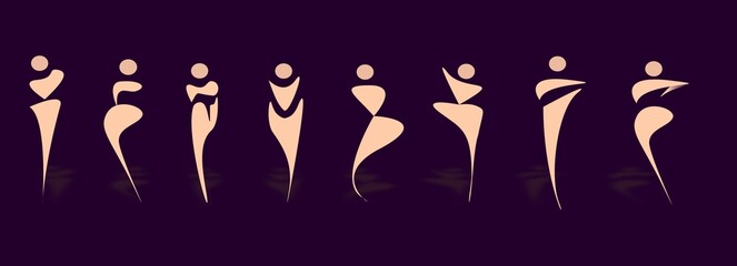 Elegant Abstract Female Silhouettes in Motion – Modern Minimalist Art. World women illustration. women body design with beige background. Graphic vector design.
