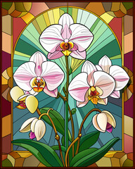 Orchids Flower, Stained Glass Style, 
