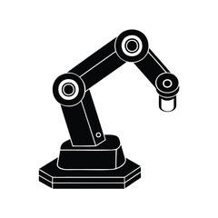 Stylized Black and White Illustration of a Robotic Arm on a Base
