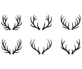 Fototapeta premium Collection of Deer Antler Silhouettes on White Background for Festive Design and Decorating Projects Featuring Animal Elements