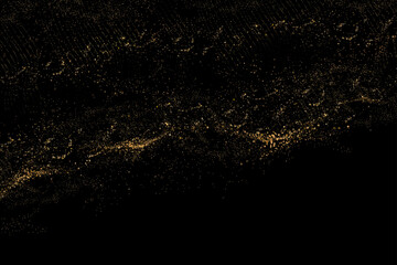 Gold background made of small tinsel,isolated design element, exquisite gold waves on black background.