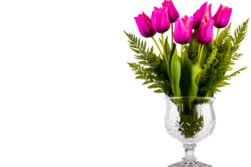 Purple Tulip Bouquet in Clear Vase, Cut Out Transparent