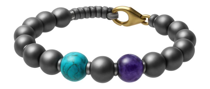 Beaded chain bracelet with semi-precious stone accents