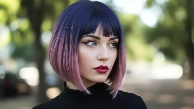Woman with ombre bob with park.
