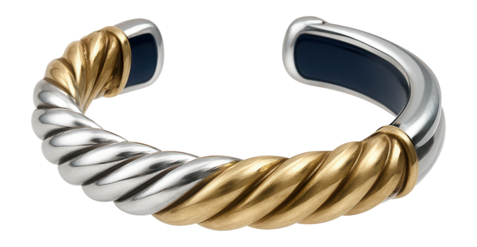 Mixed metal ring set featuring twisted rope design and open ends