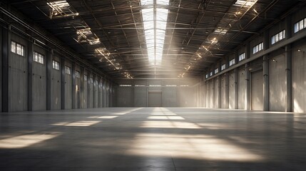 Obraz premium Spacious modern warehouse interior featuring numerous large and abundant natural light