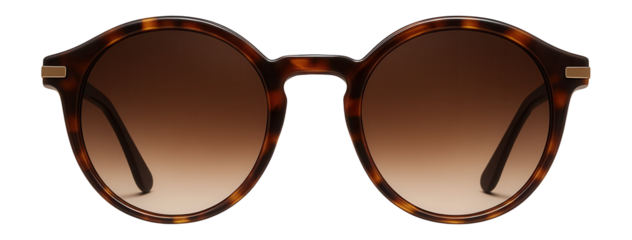 Round sunglasses with tortoiseshell acetate frames and brown gradient lenses