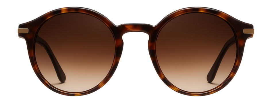Round sunglasses with tortoiseshell acetate frames and brown gradient lenses