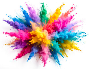 Fototapeta premium Colorful powder splashes isolated on a transparent background.